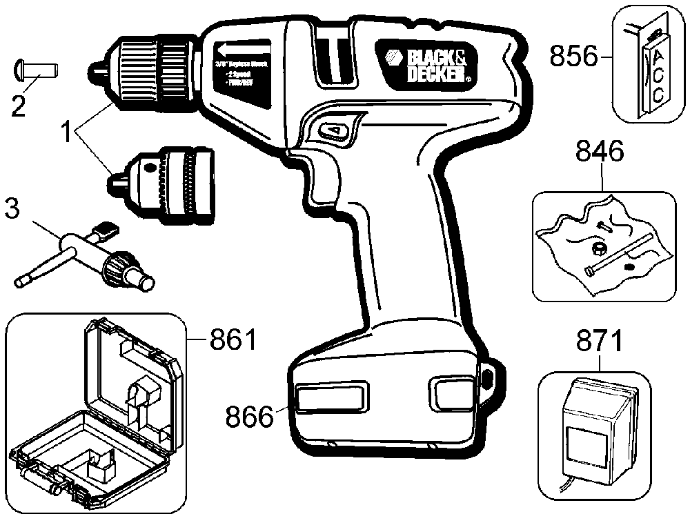 Exploded Diagram A Diagram and Parts List for 9099-50 Type 1 Black and Decker Cordless Drill